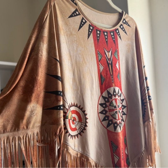 NWOT Montana West Brown and Red Colorful Serape Aztec Collection Poncho One Size - Picture 4 of 7